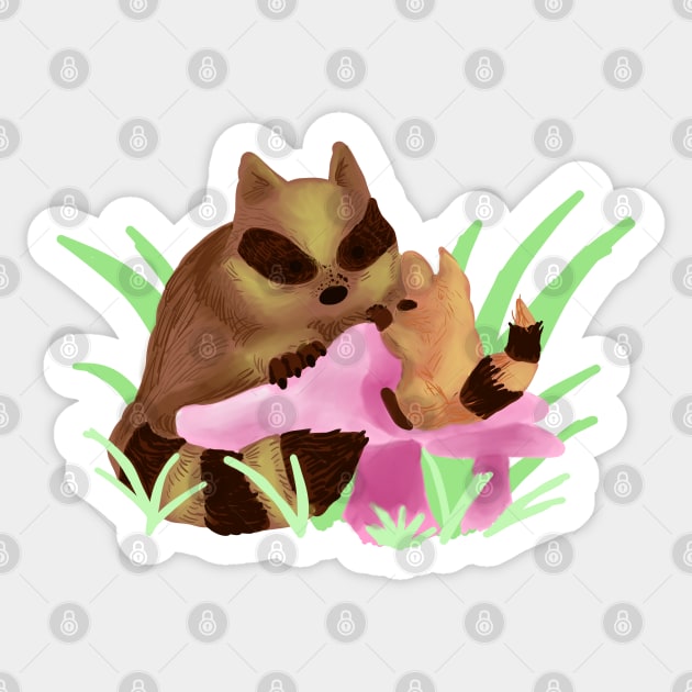 Raccoon Mama and Baby Sticker by allthebeanz